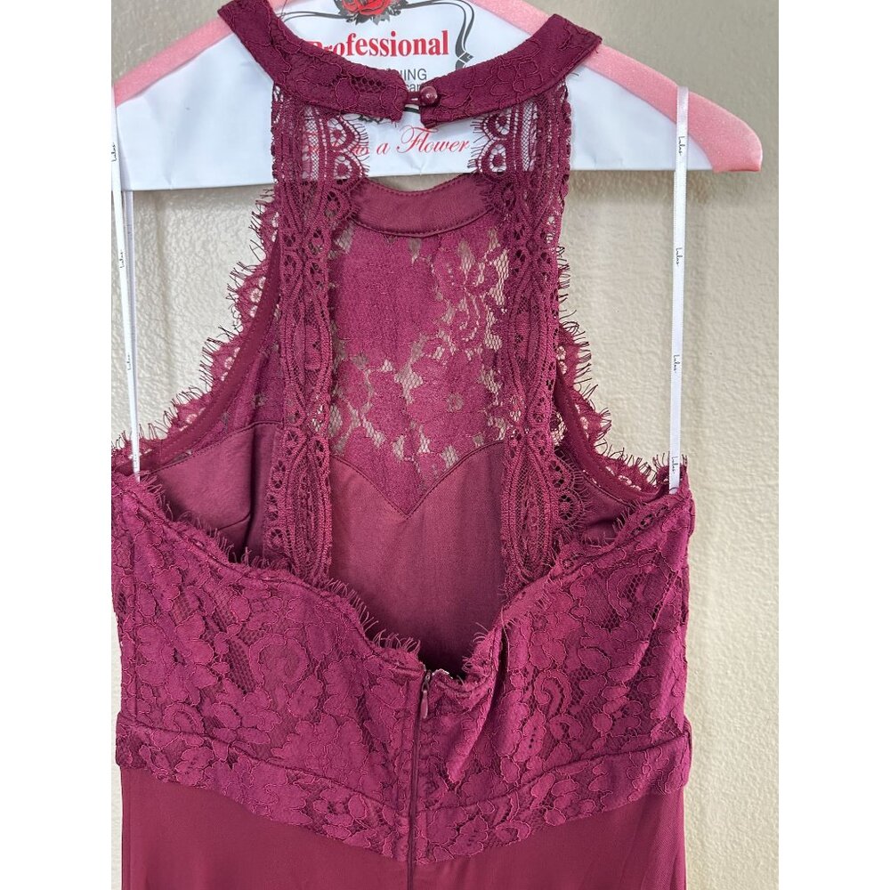 Lulus Women’s Burgundy Lace Halter Maxi Dress Size M Flowy Elegant Gown Formal - Picture 5 of 8